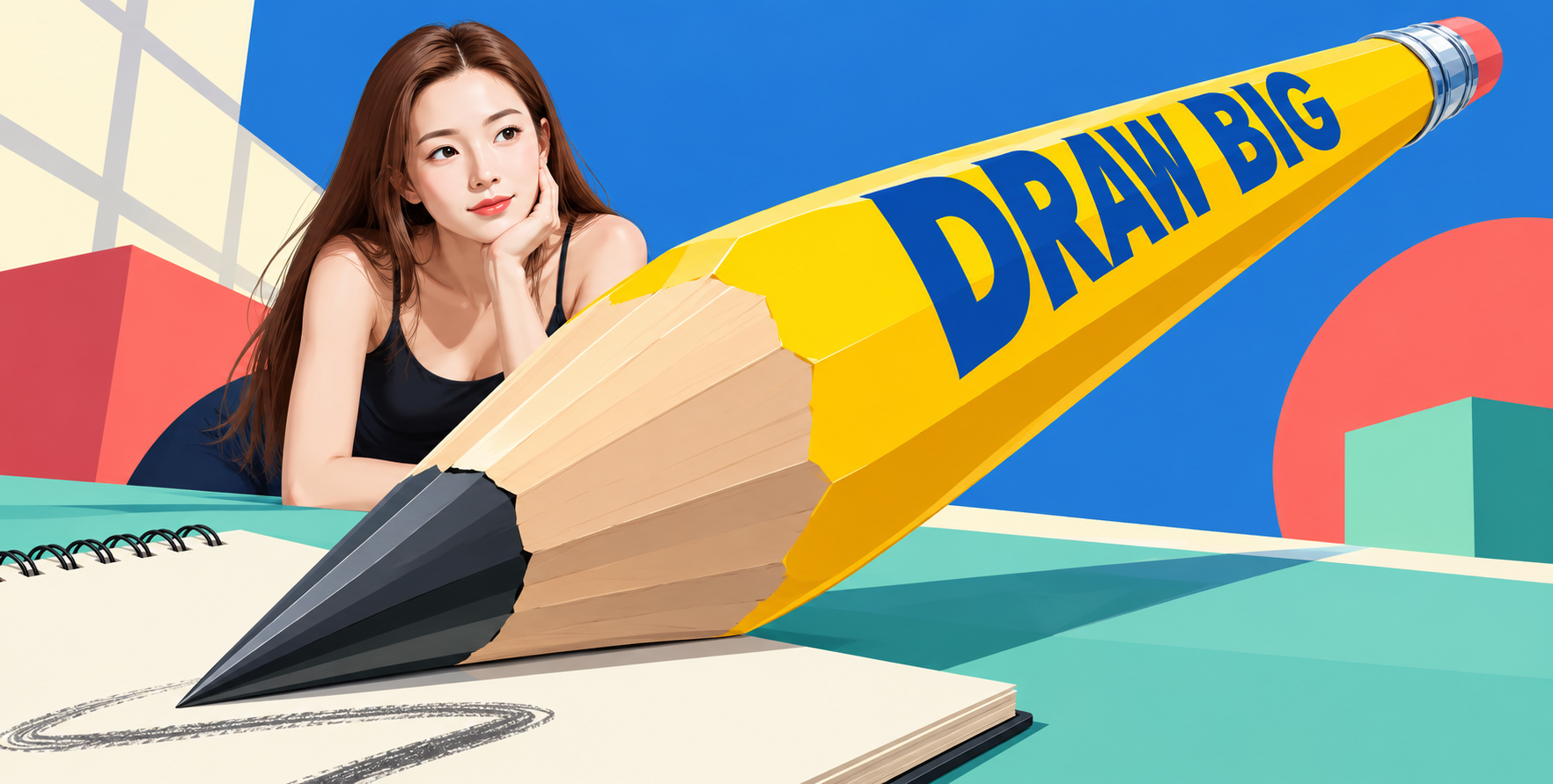 거대한 연필의 극단적 원근법 벡터 포스터