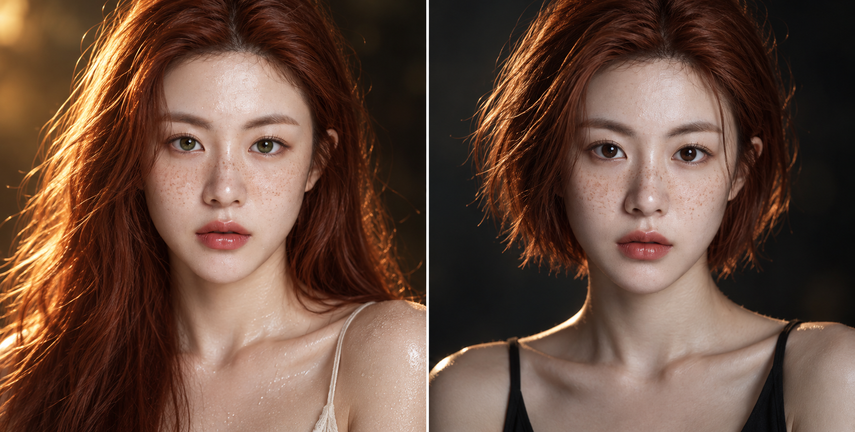 雀斑红发成年女性的双光影电影肖像 — AI image creation