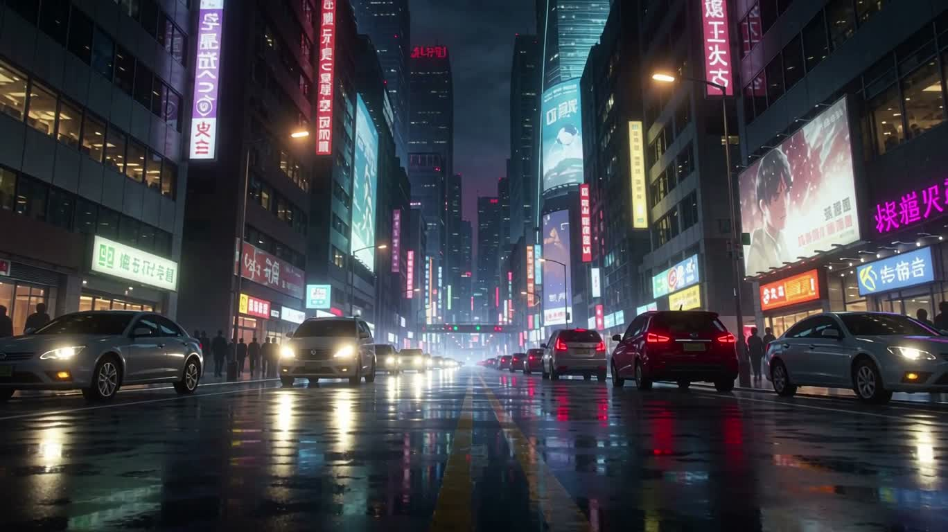霓虹雨夜:从电影质感到动漫决战 — AI video creation