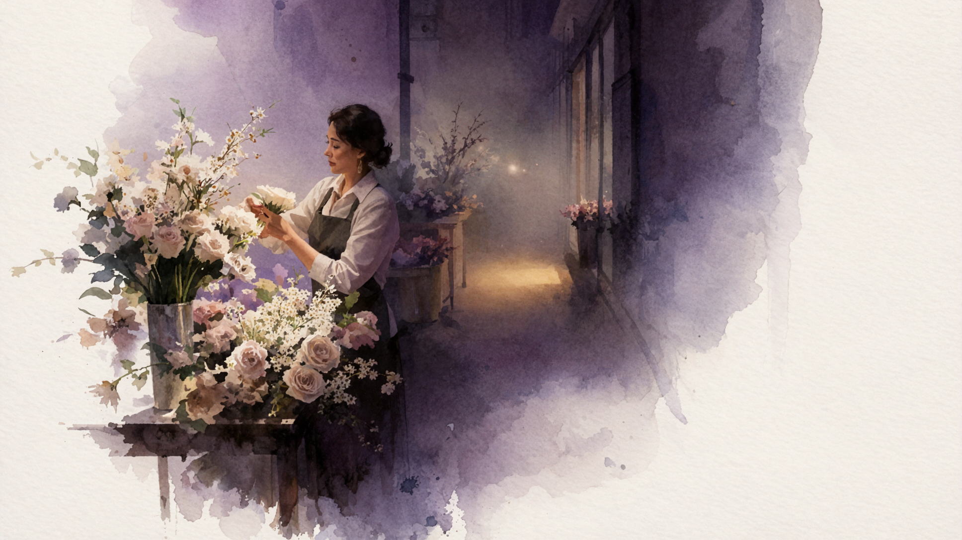 Nighttime Flower Shop · Watercolor Journal — AI image creation
