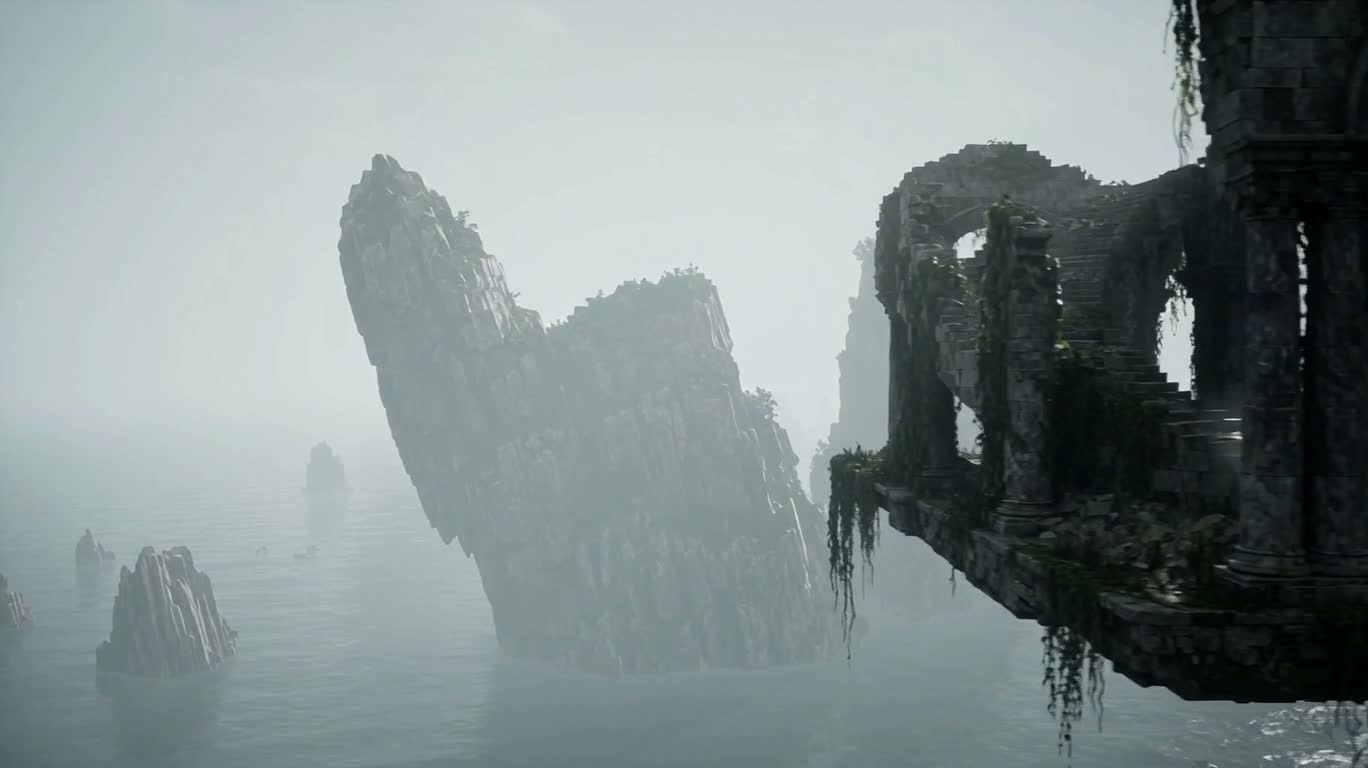 雾海中的浮空圣殿 — AI video creation