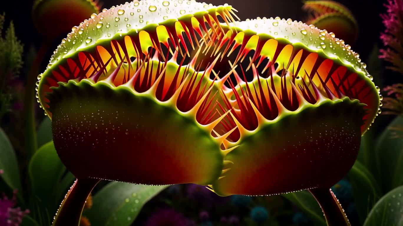 幻覚の食虫植物園の精神錬金術 — AI video prompt