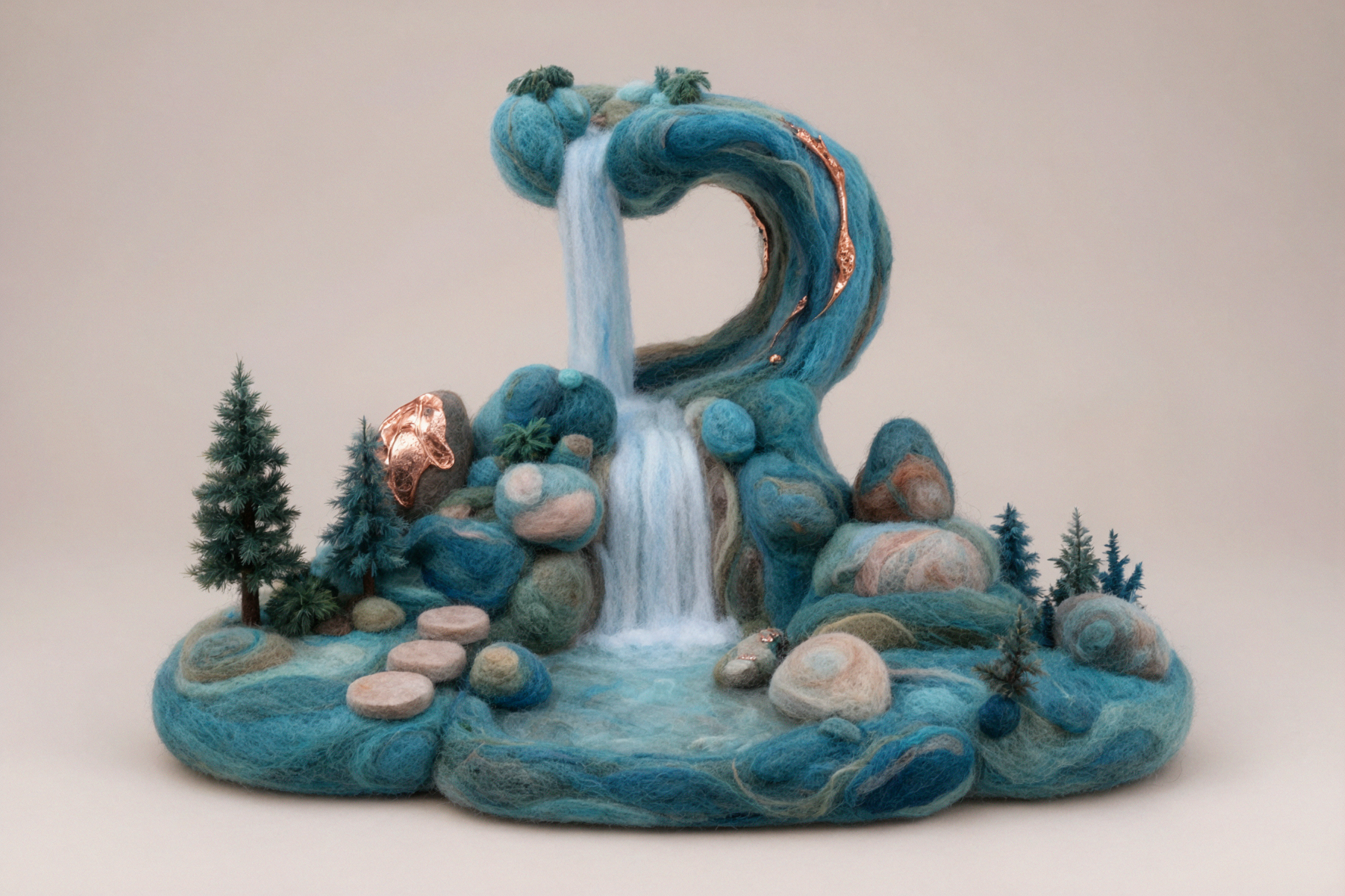 Cascade en sculpture de papier 3D · Feutre de laine — AI image creation