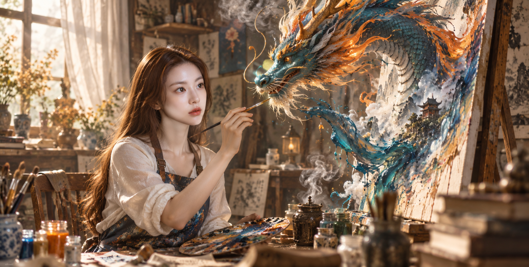 画布中跃出的东方幻龙 — AI image creation
