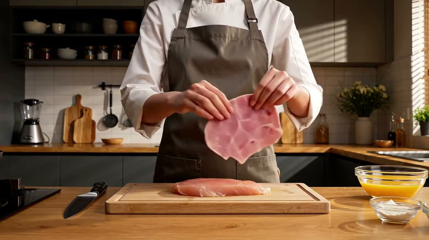 芝士鸡肉卷的酥脆料理秀 — AI video creation