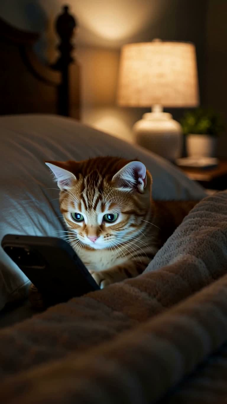 Kitten Sneaking Phone Time Under the Covers