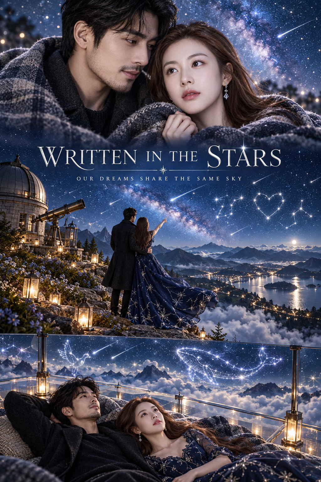 Fictional Stargazer Couple Cosmic Romance Poster — AI image creation