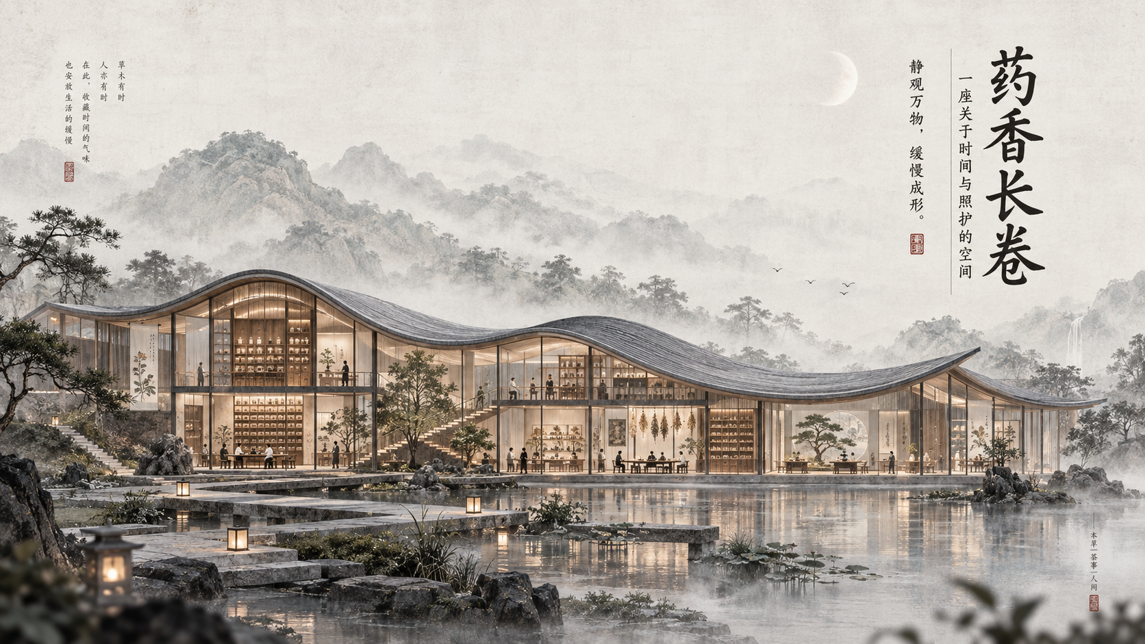 东方空间长卷中式建筑叙事海报 — AI image creation