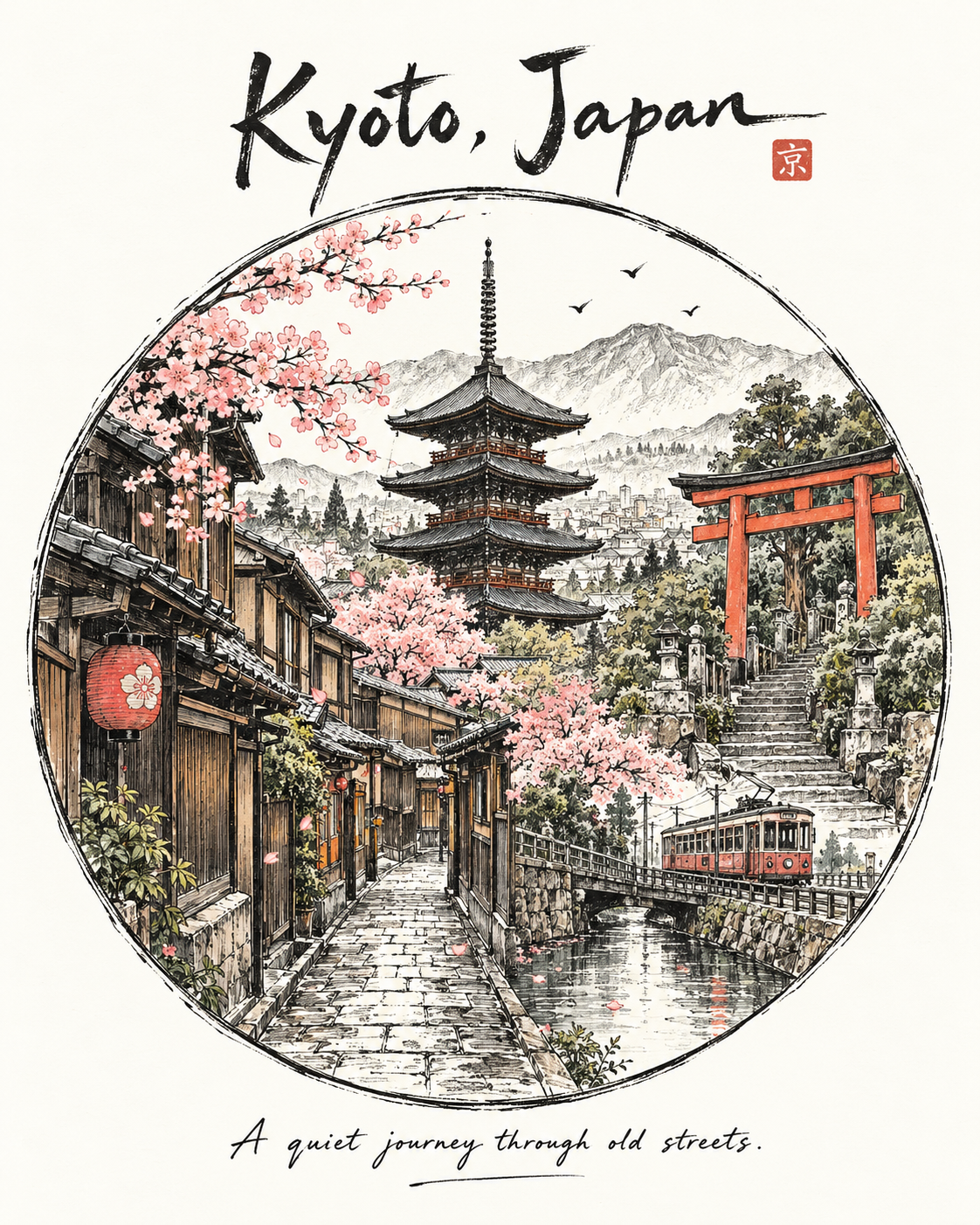 复古手绘城市旅行徽章插画模板 — AI image creation