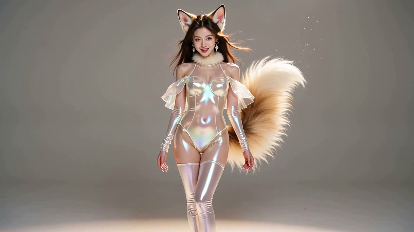 晨光中的虹彩狐系女性肖像 — AI video creation