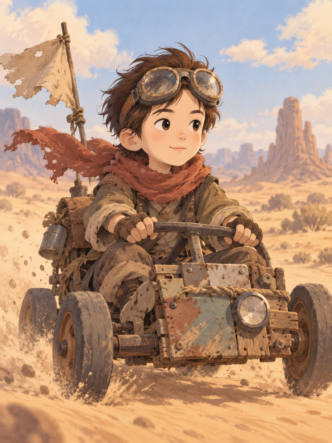 沙漠中的后末日少年冒险 — AI image creation