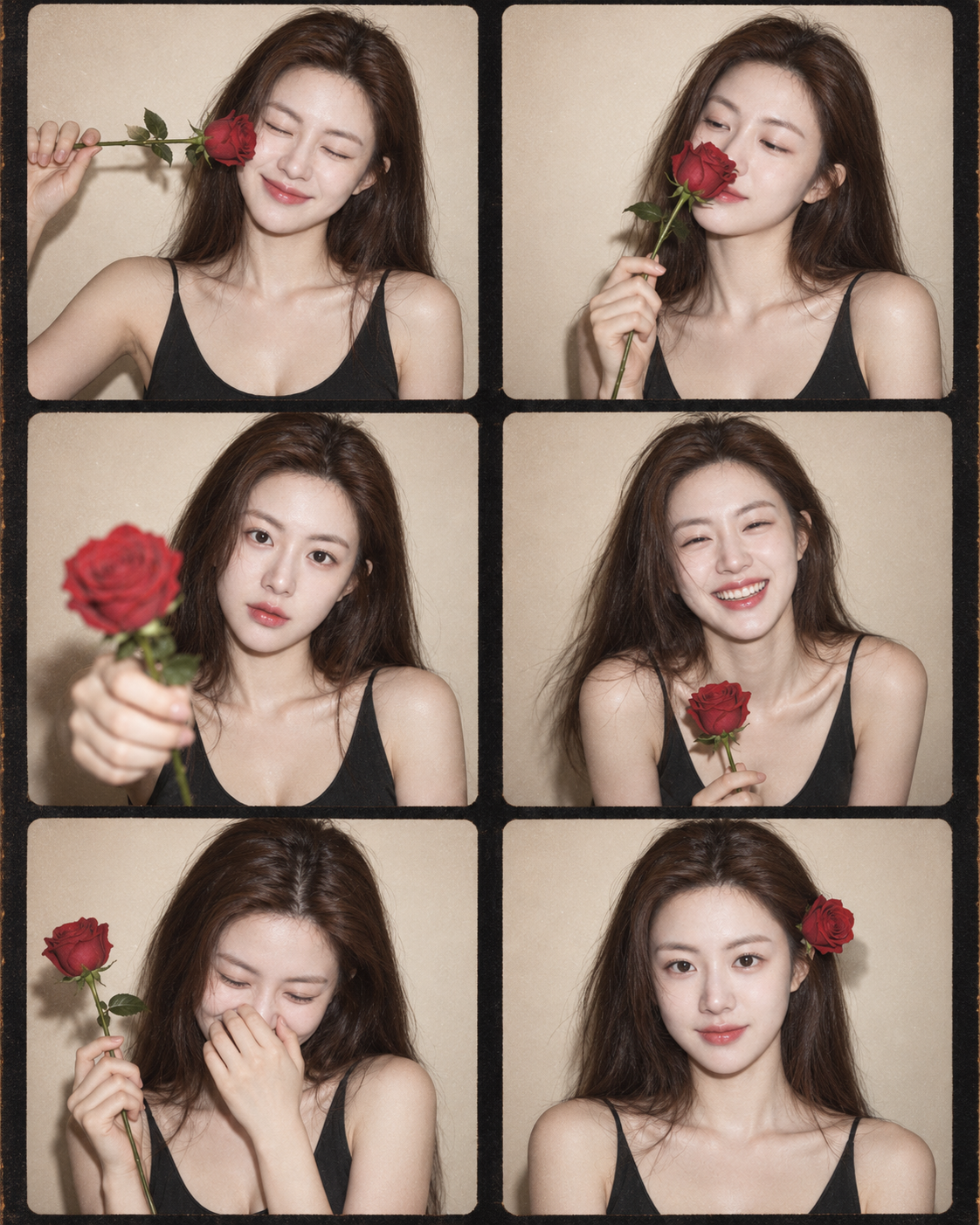成年女性的六格胶片玫瑰日记 — AI image creation