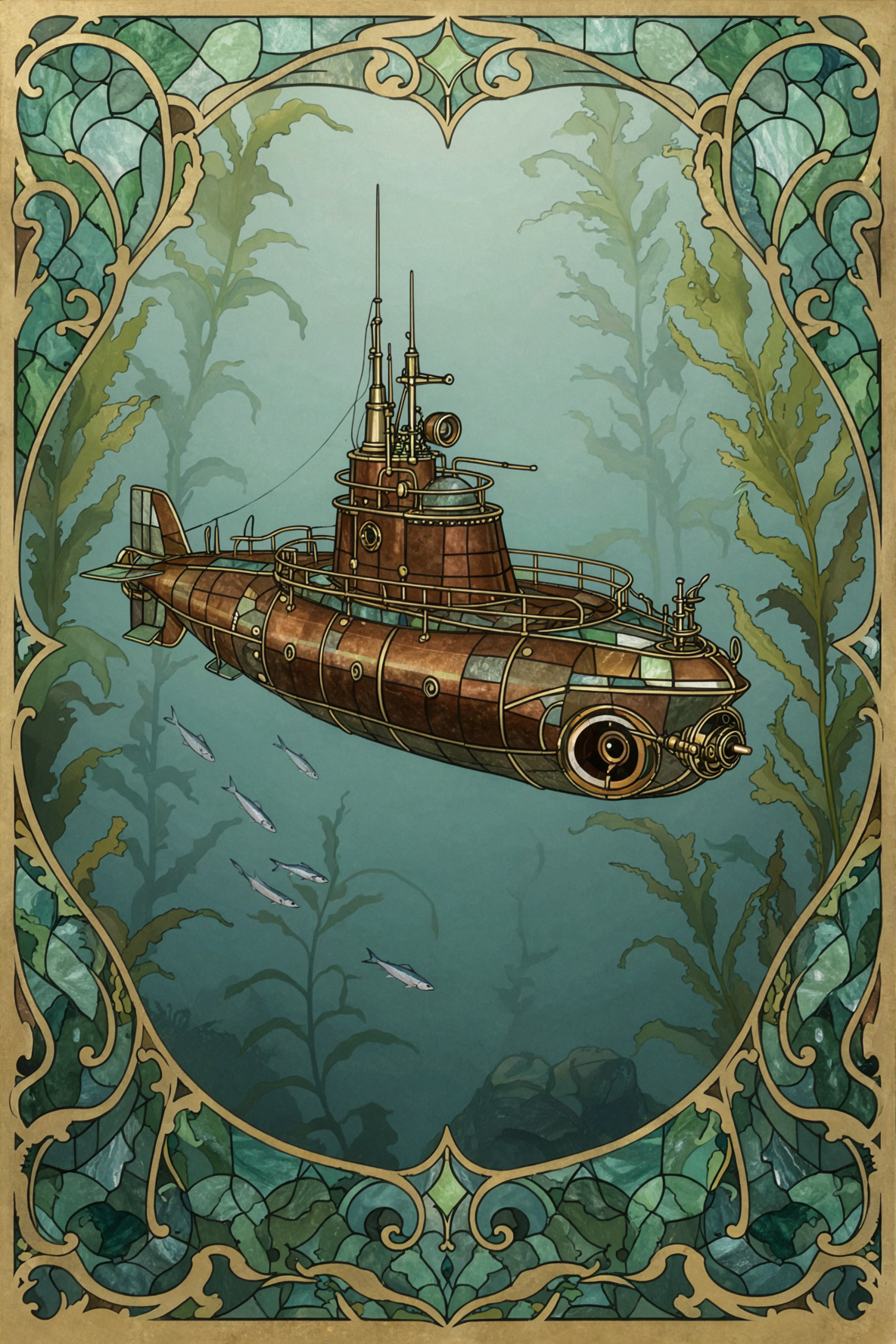 ステンドグラスの潜水艦 · アール・ヌーヴォー装飾