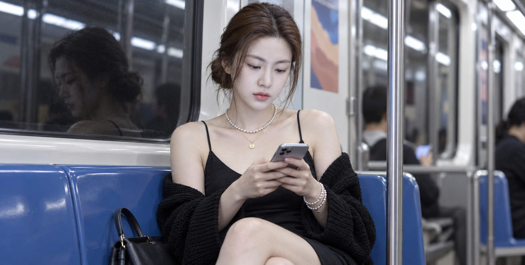 冷光地铁里的成年女性随性通勤肖像 — AI image creation