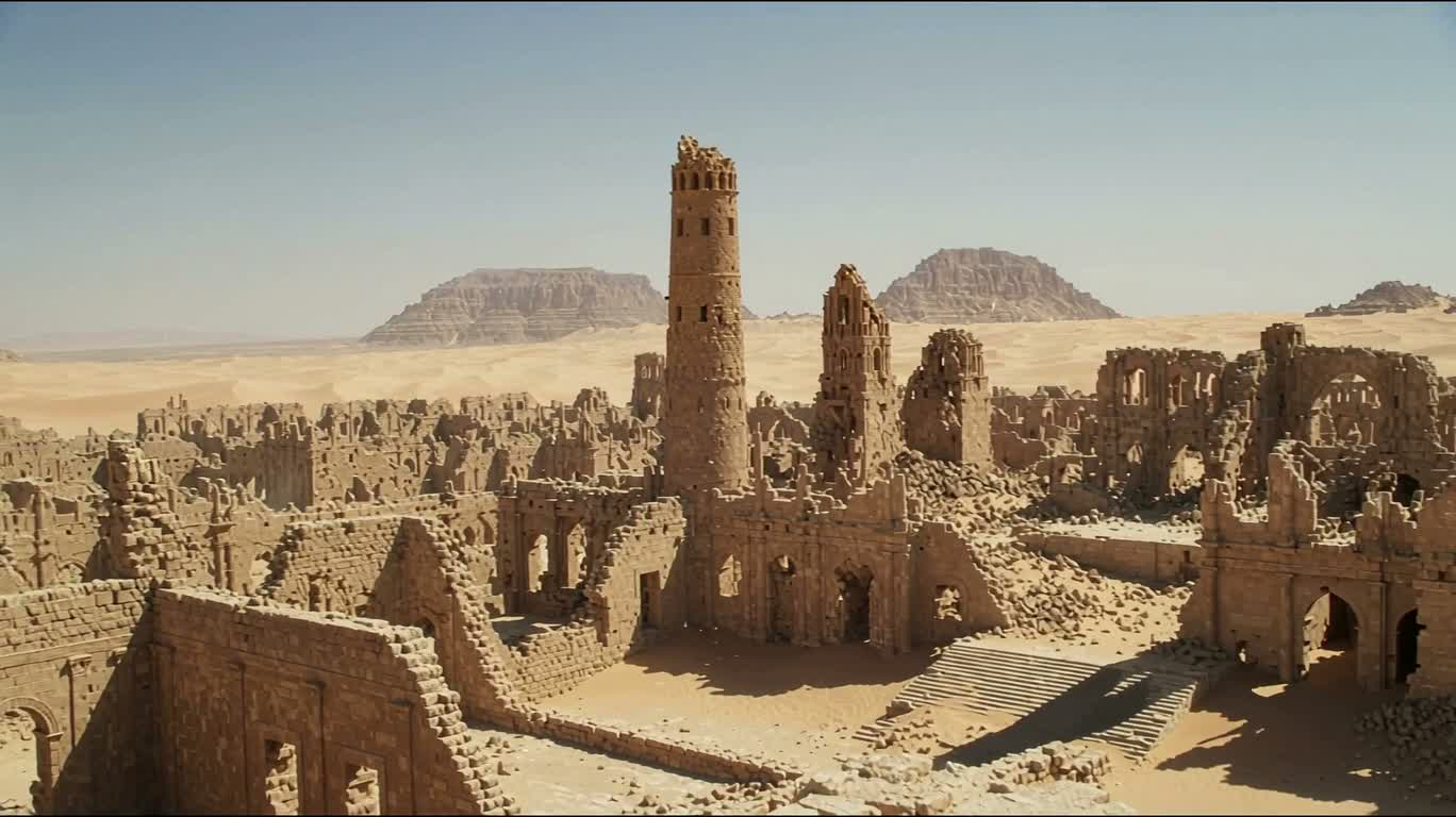 Cité antique perdue dans la tempête de sable