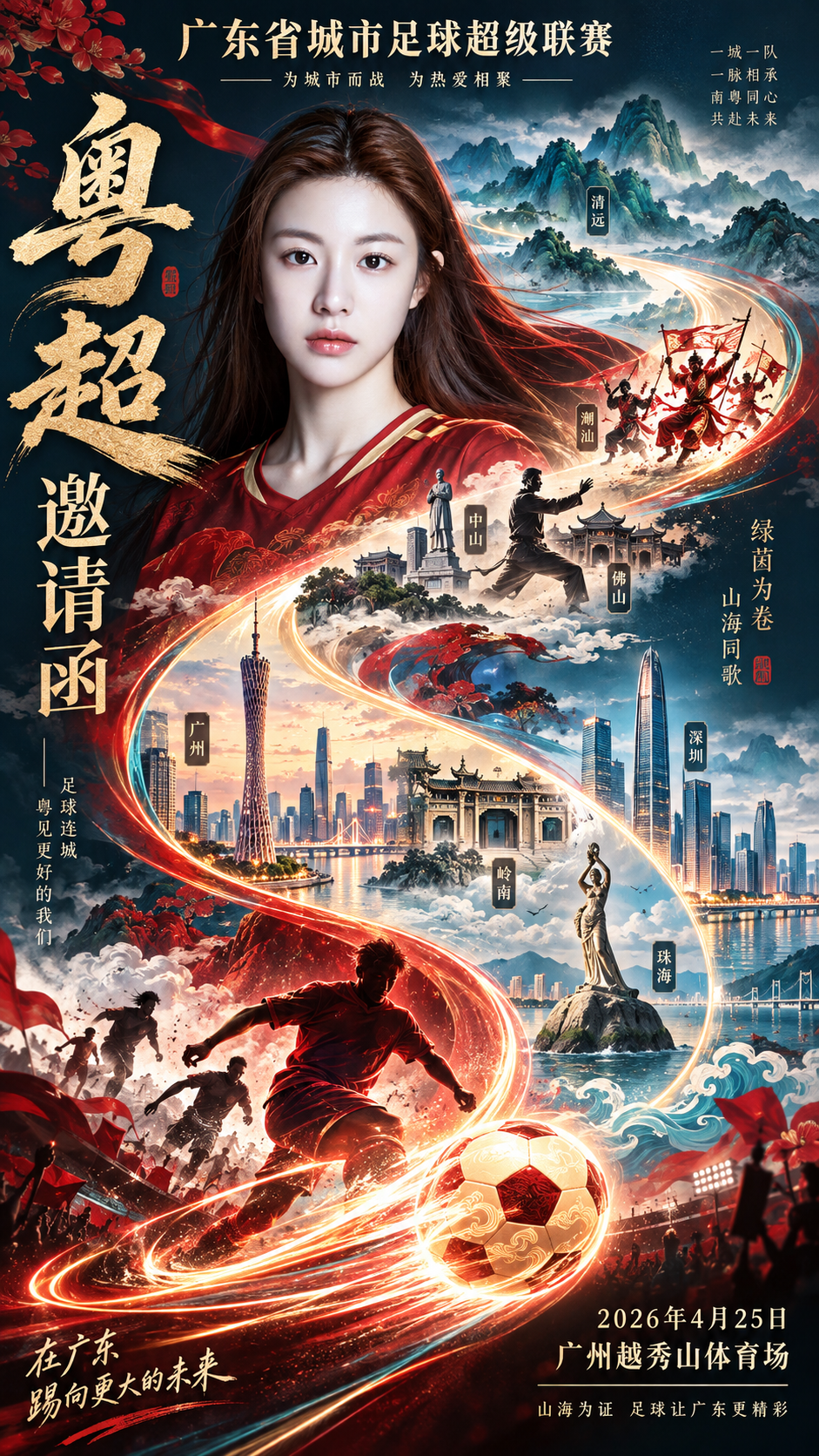 粤超联赛国潮风邀请函海报 — AI image creation