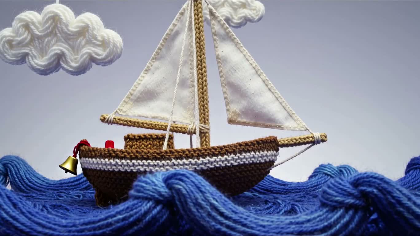 蓝 yarn 海上针织小帆船 — AI video creation