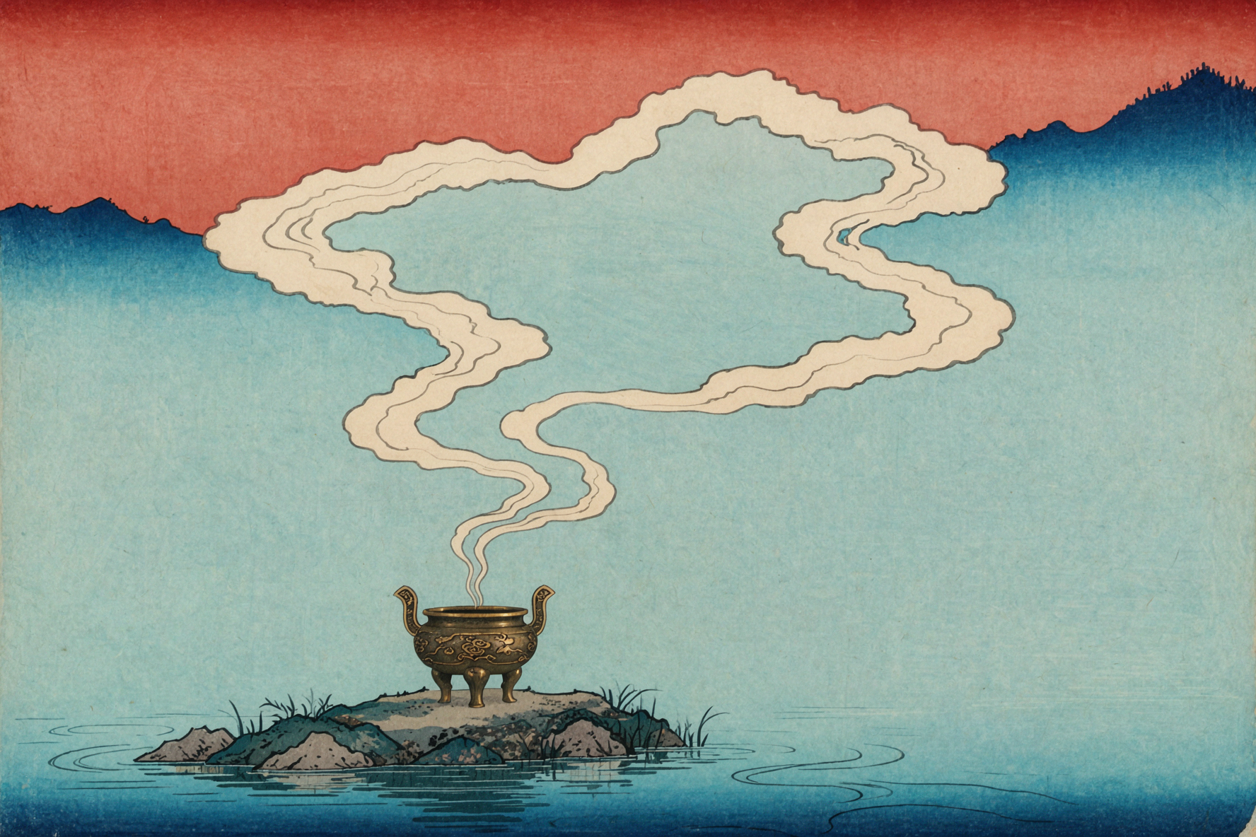 Lư trầm trên nước · Tranh khắc gỗ ukiyo-e — AI image creation