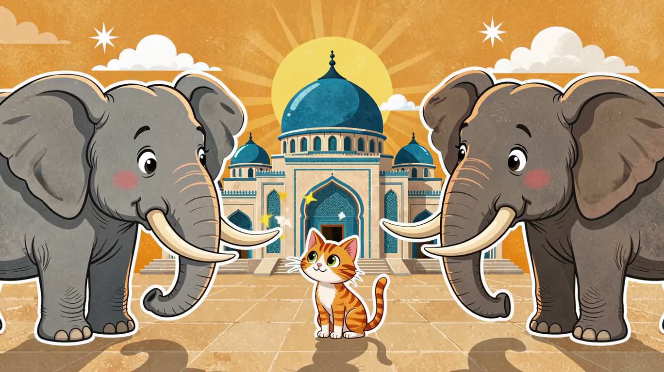 Vintage Sticker Elephant and Cat at the Mosque