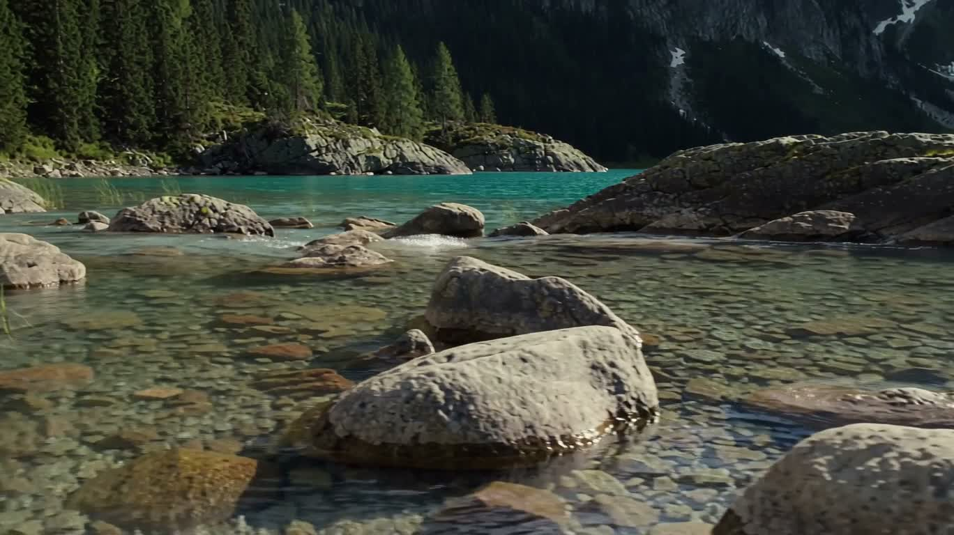 高山湖畔的微光水纹 — AI video creation