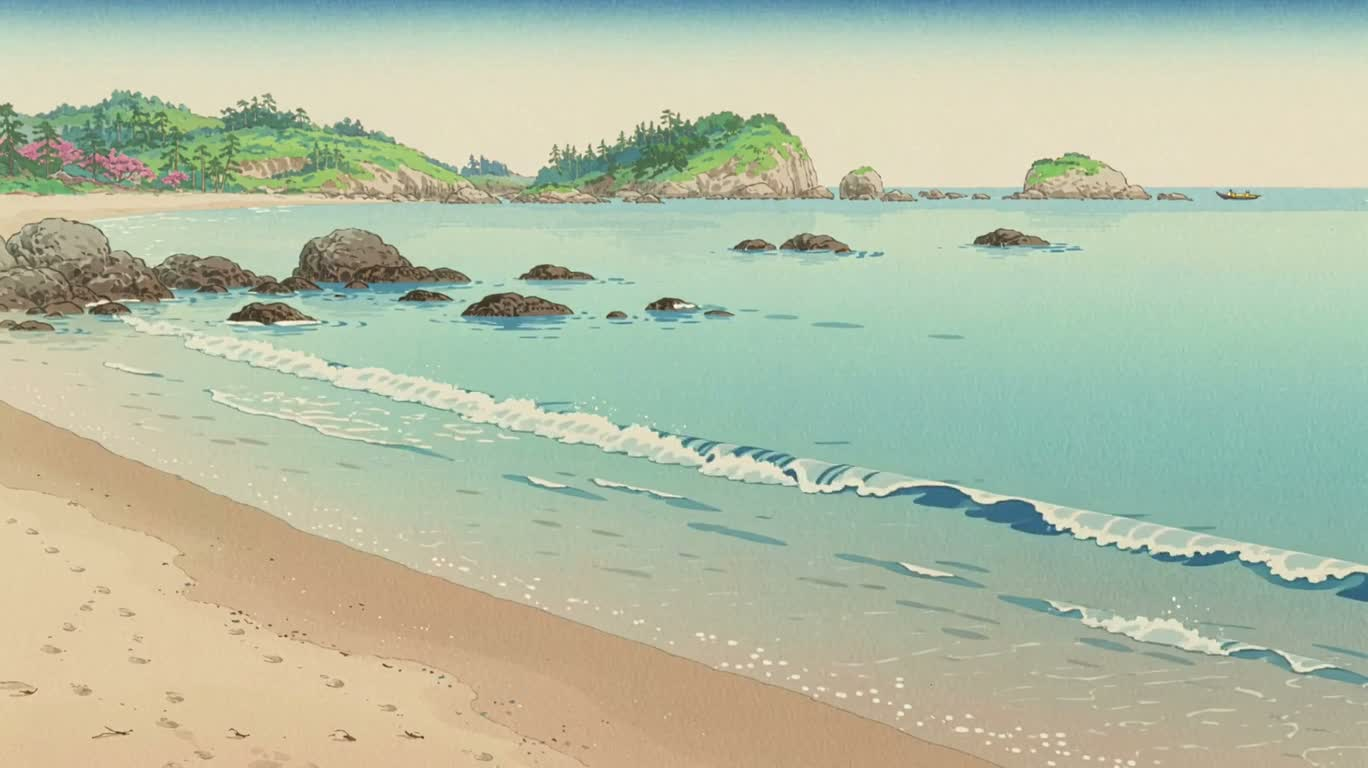 春の浮世絵海岸 — AI video creation