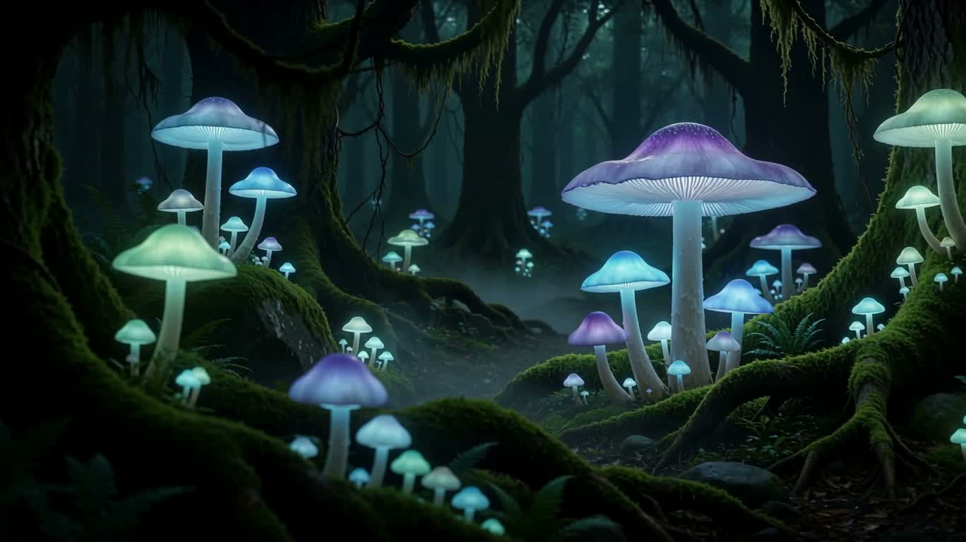 Forêt de champignons lumineux