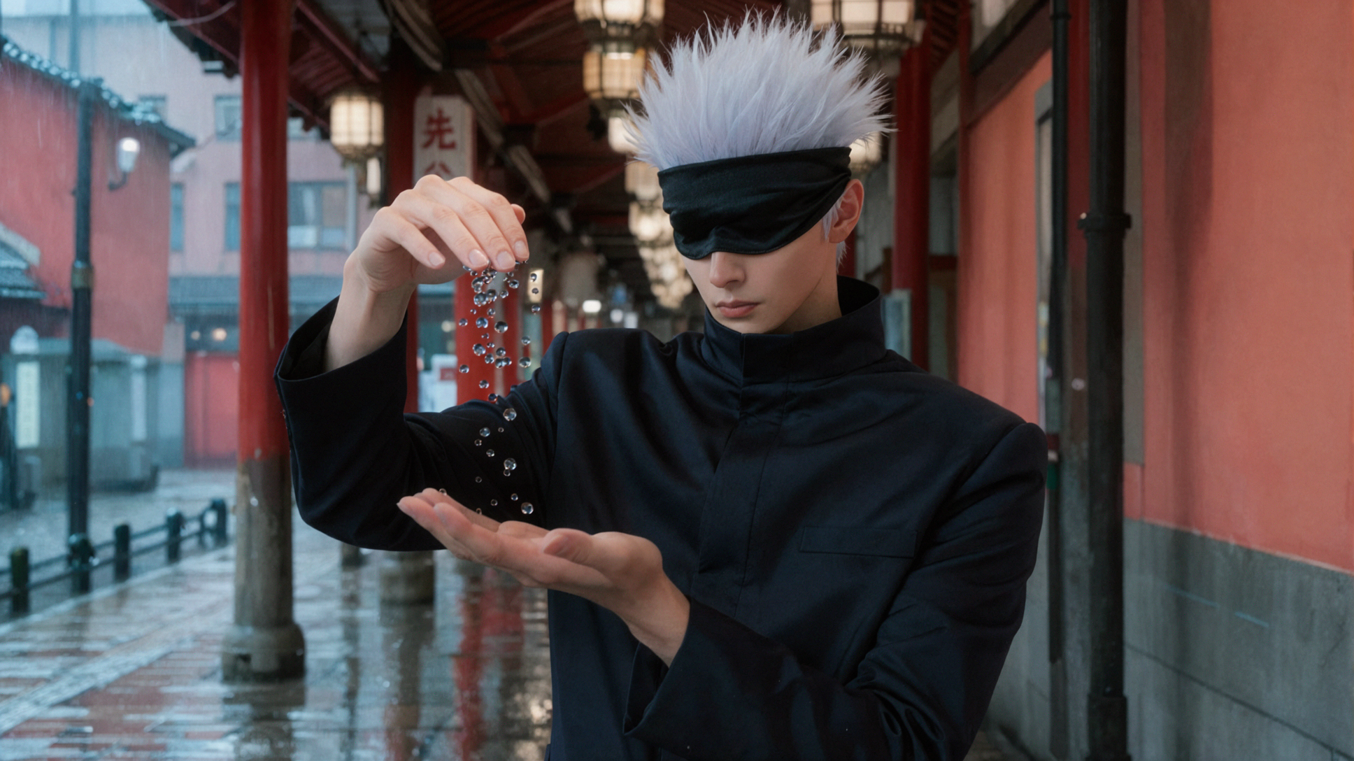 五条悟 · 雨滴悬停 · 街头抓拍