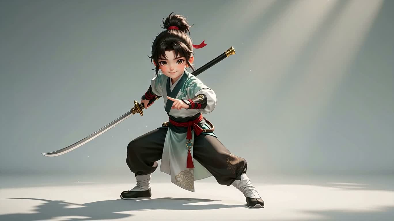 かわいい武侠少年キャラクターデザイン — AI video prompt