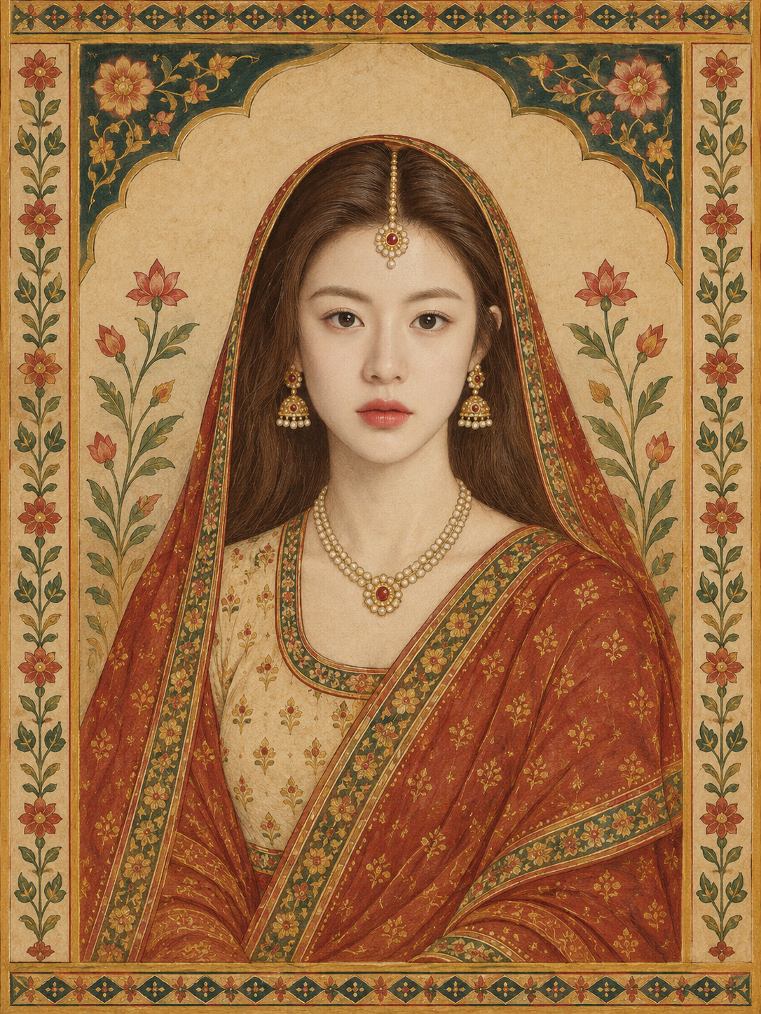 莫卧儿细密画风格的印度传统肖像 — AI image creation