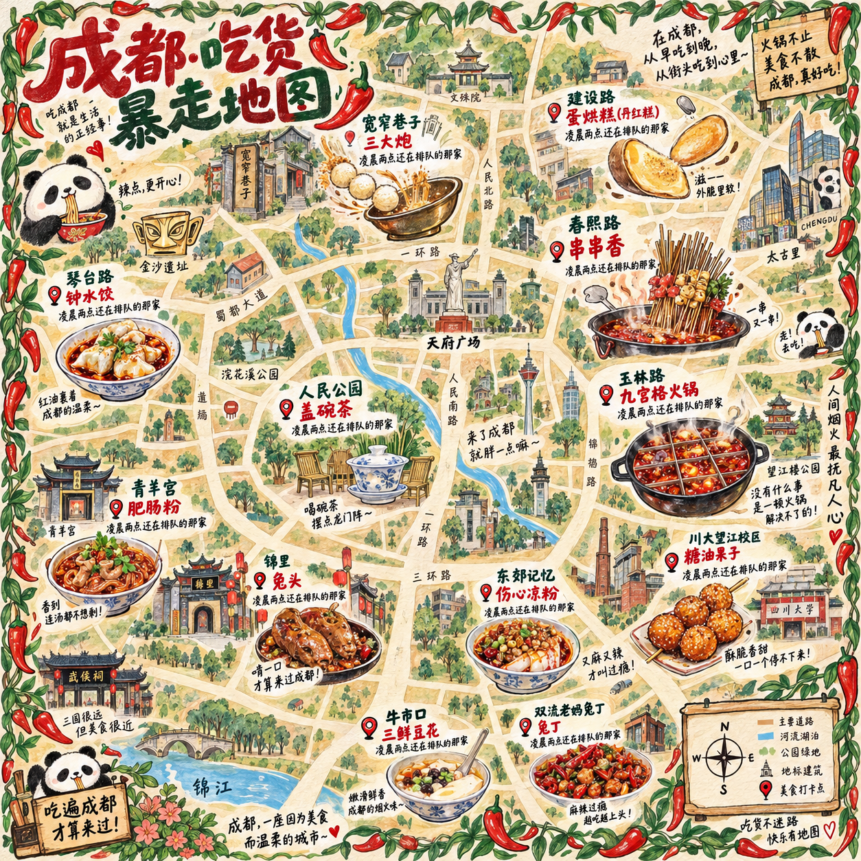 成都吃货暴走手绘美食地图 — AI image creation