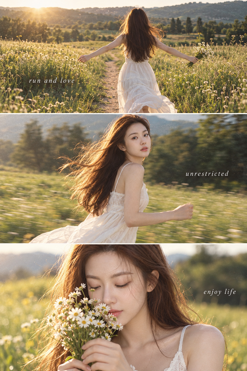 怀旧夏日乡间三宫格电影人像 — AI image creation