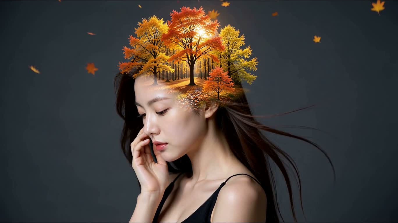 가을 숲의 환상 속 소녀