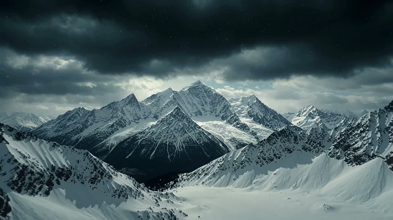 暴雪山脉风暴全景 — AI video creation