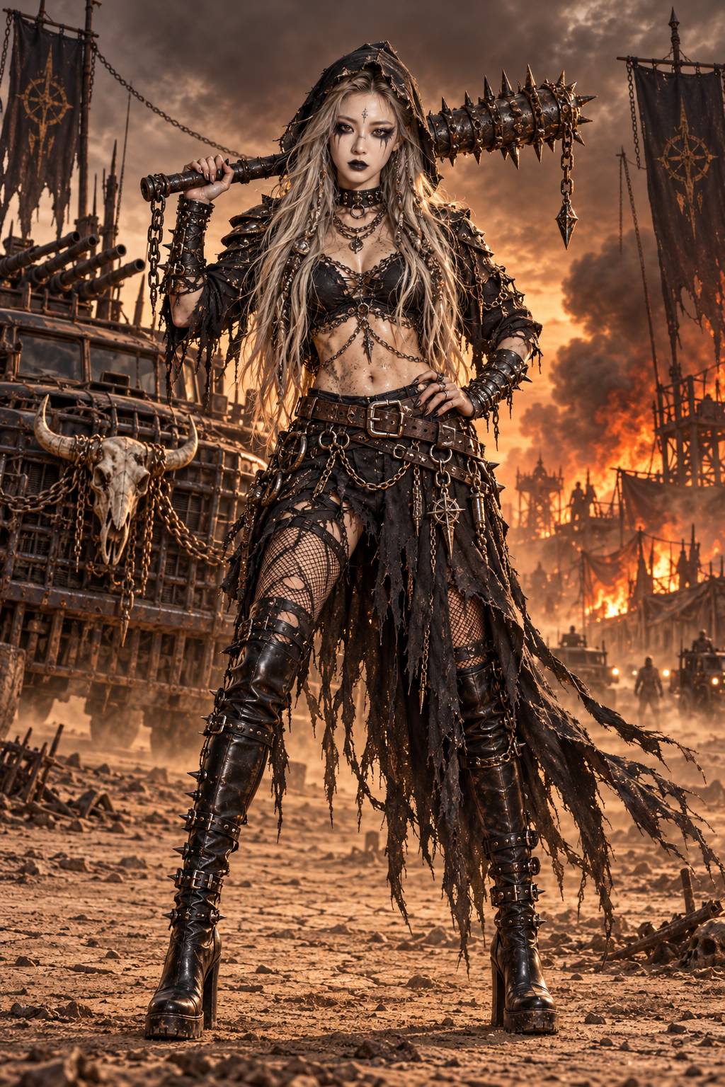 Chân dung toàn thân nữ chiến binh hậu tận thế phong cách phim