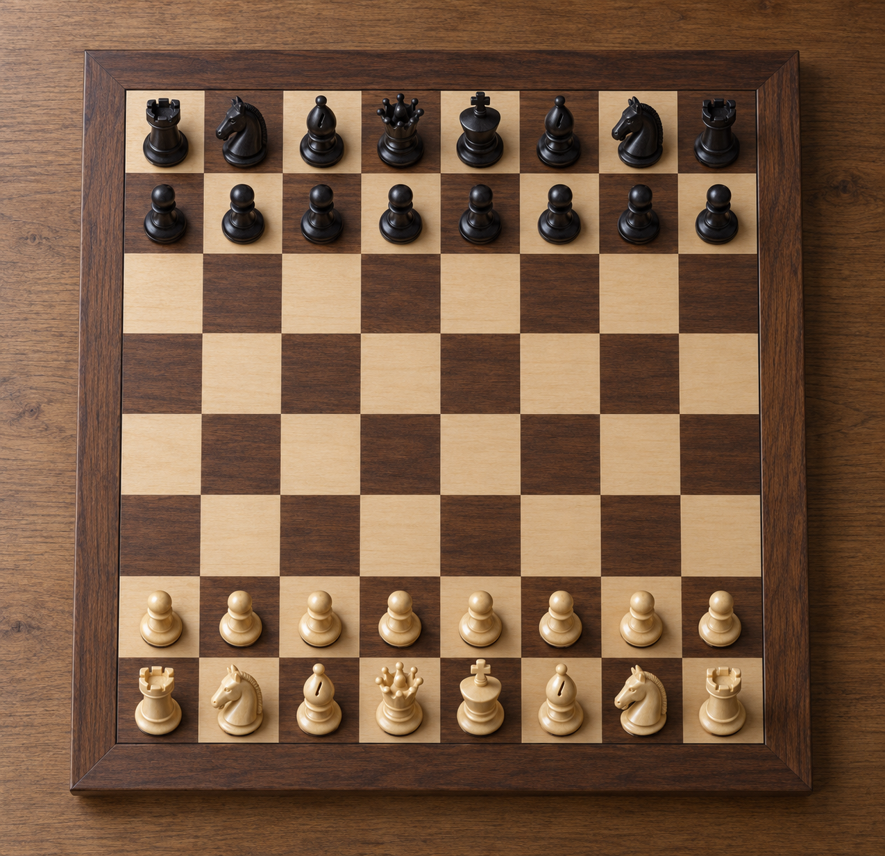 标准开局国际象棋棋盘正俯拍