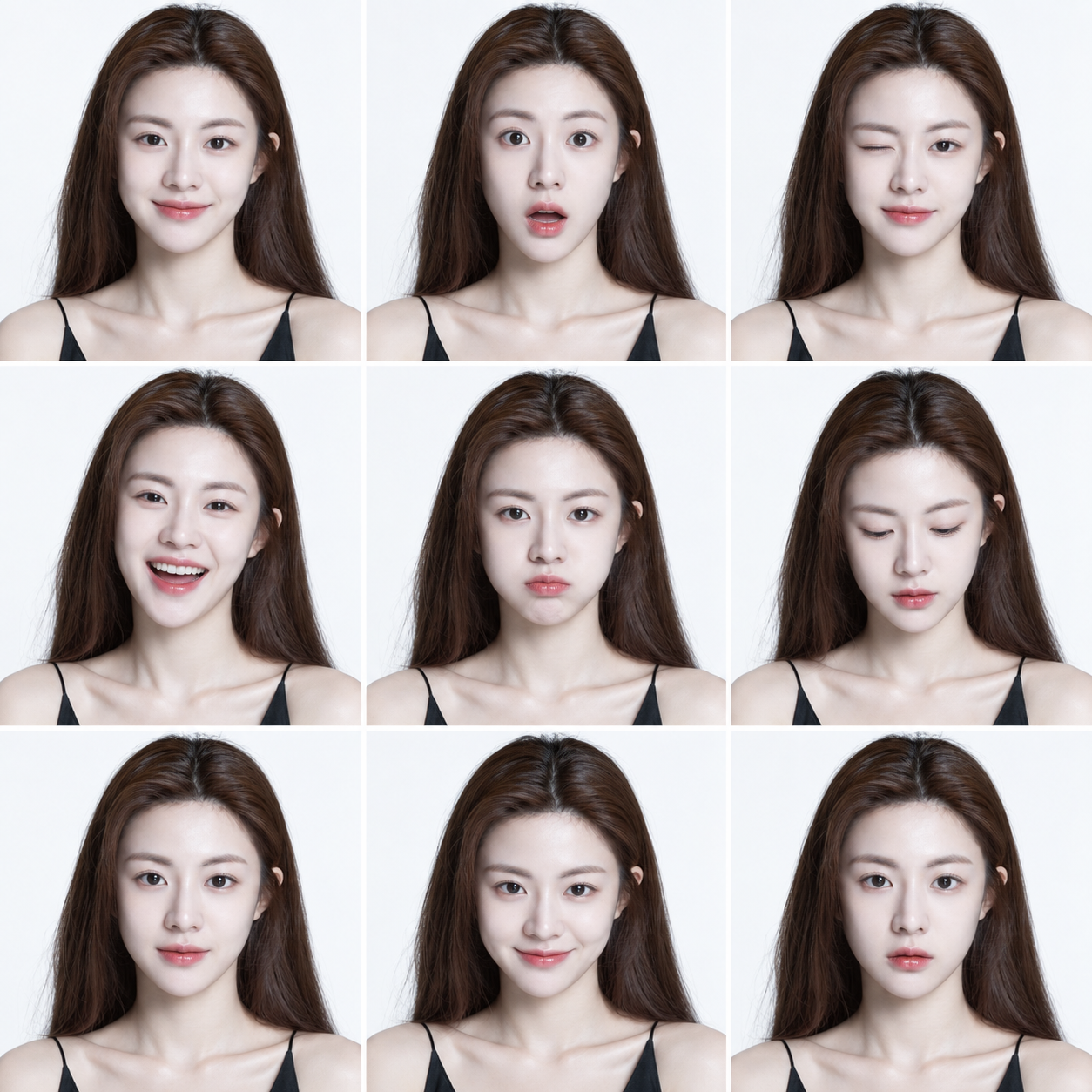 同一成年人物的九宫格表情肖像 — AI image creation