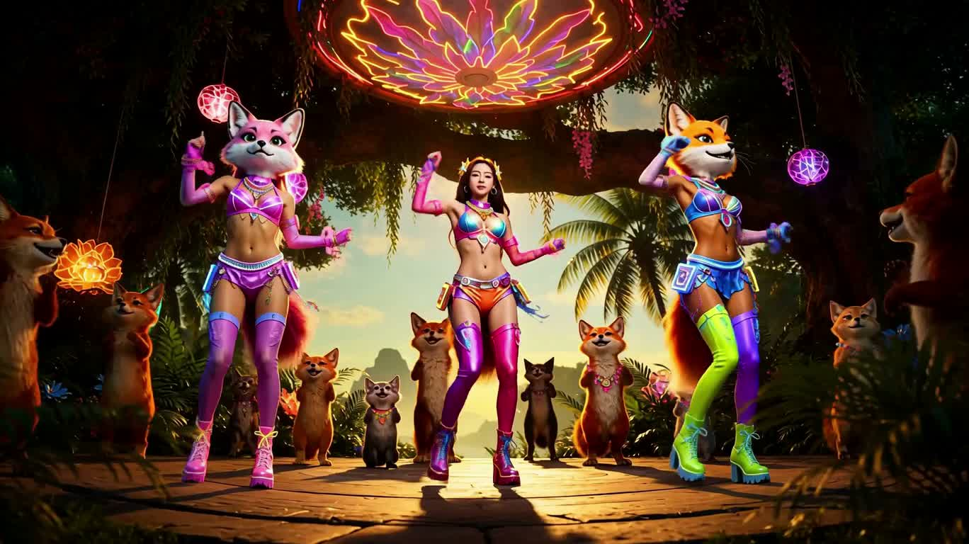 Tropical Fox Clan Neon Dance Party