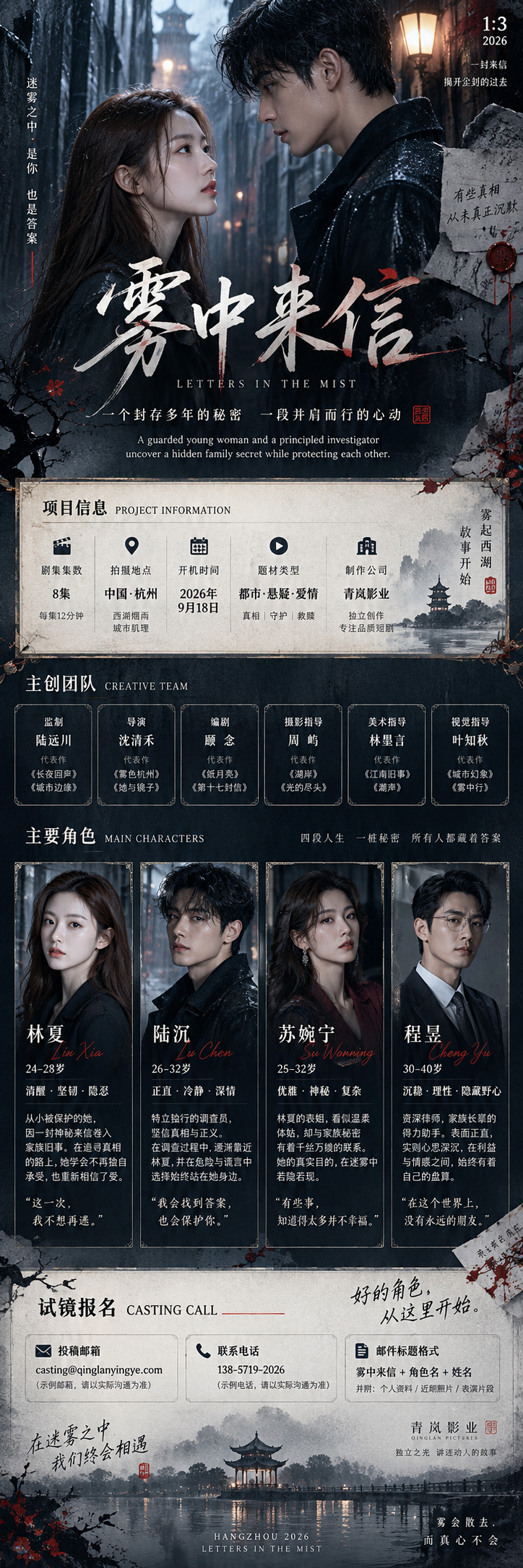 短剧网剧选角组讯长图视觉模板 — AI image creation