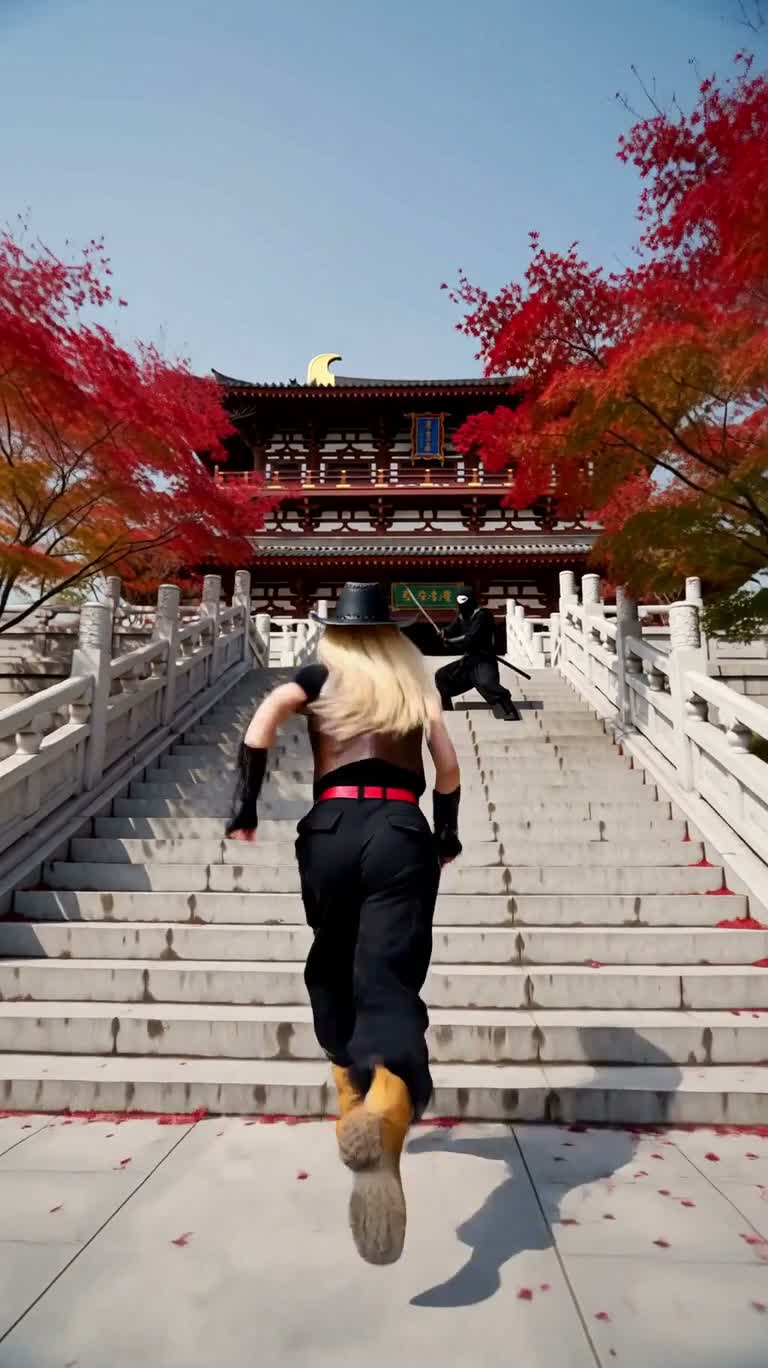 古寺石阶忍者格斗
