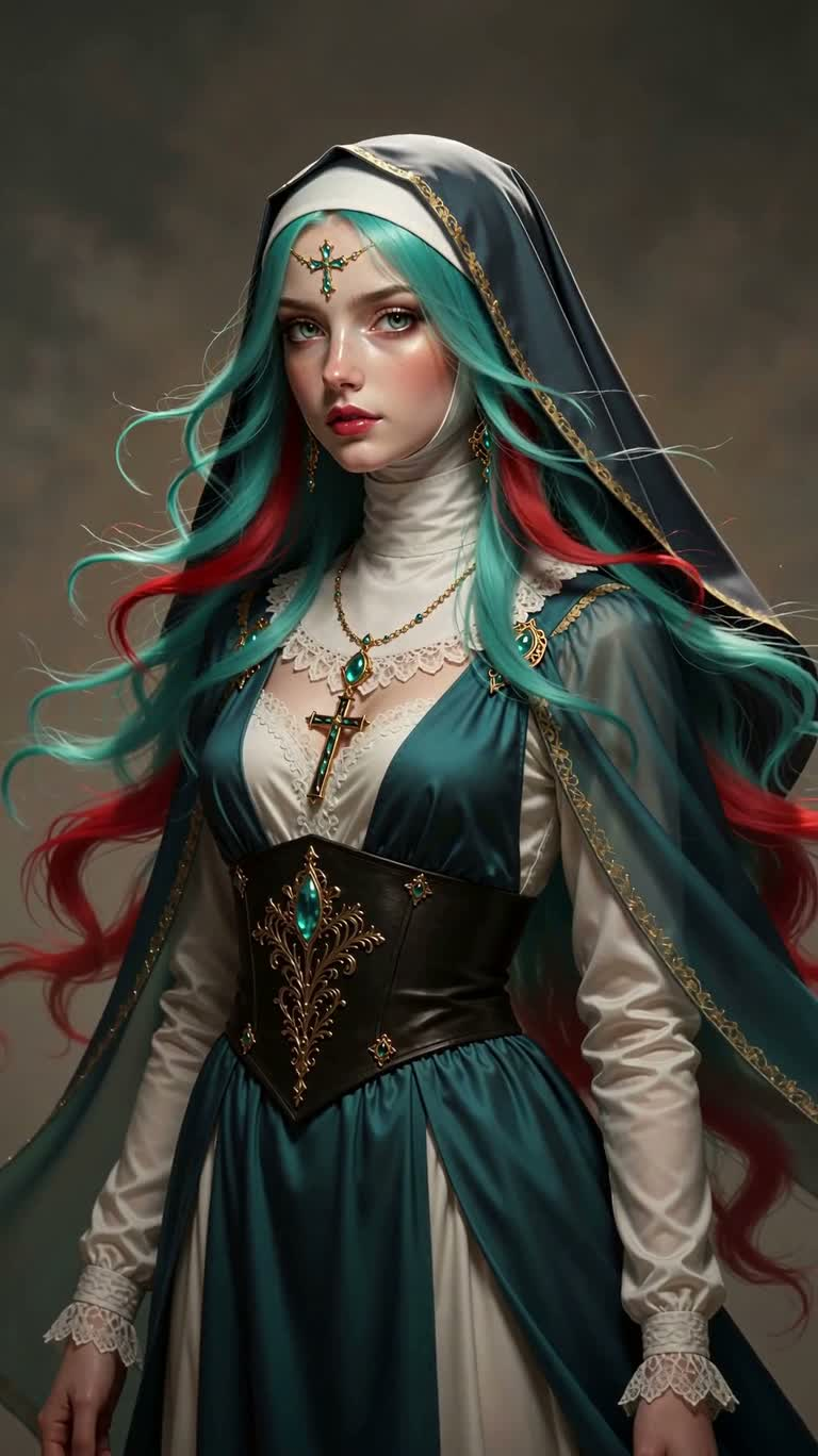Green-Haired, Red-Patterned Sister Elf