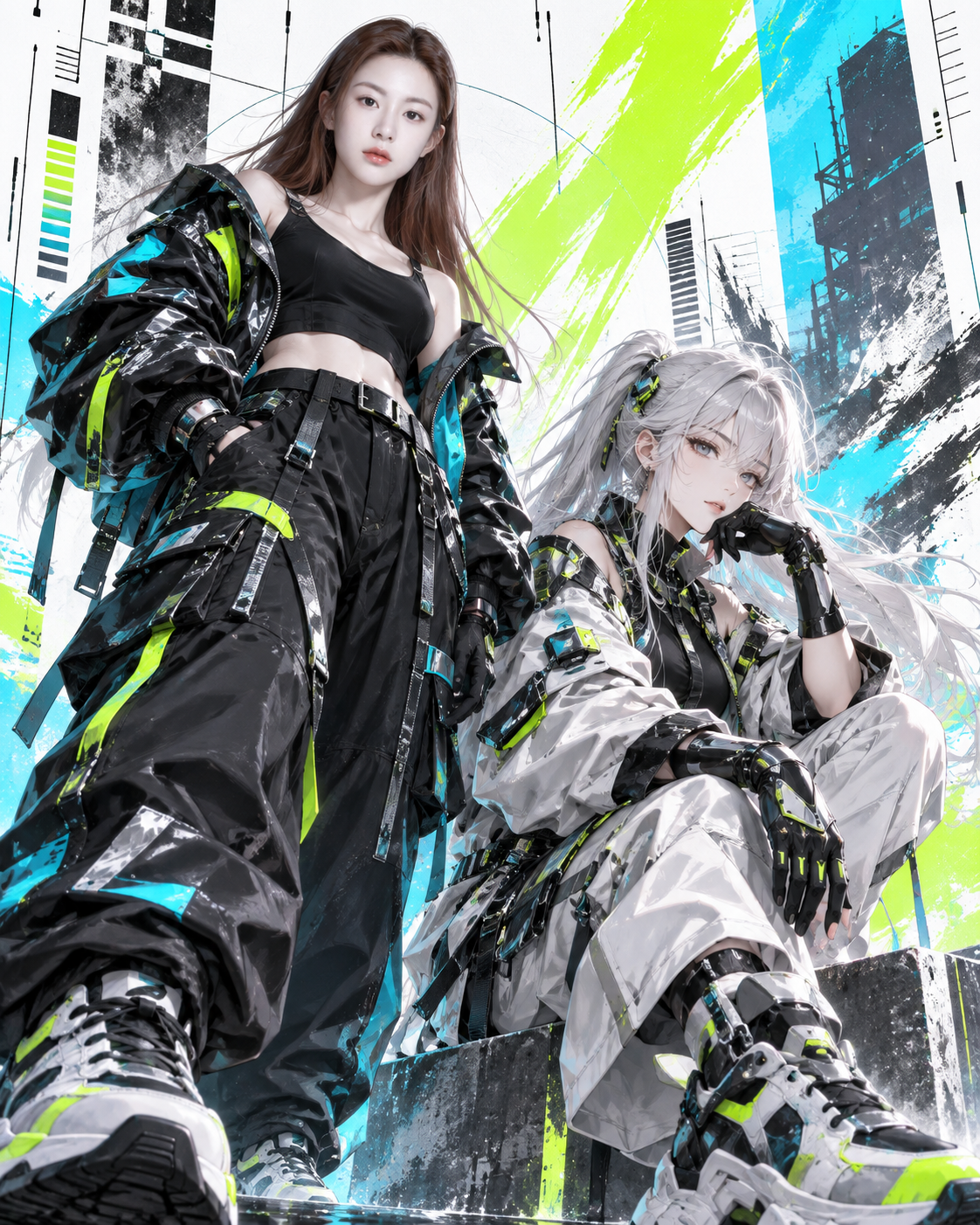 原创动漫搭档赛博机能时尚海报 — AI image creation