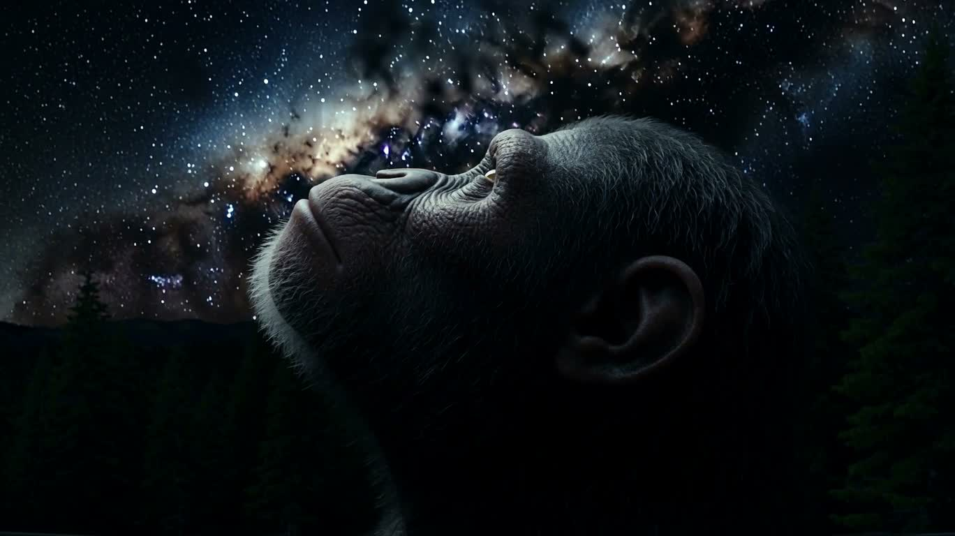 猿人仰望地球的星际凝望 — AI video creation