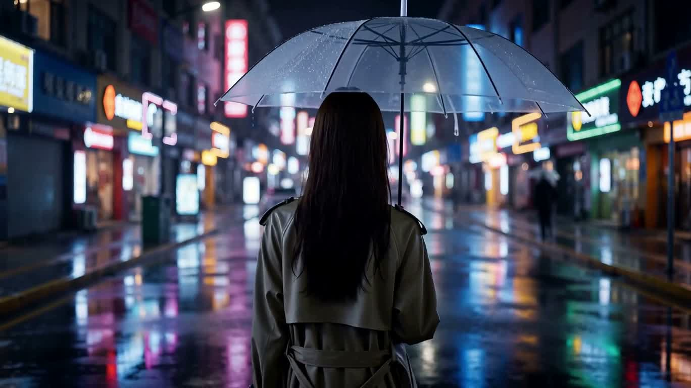 霓虹雨夜回眸 — AI video creation