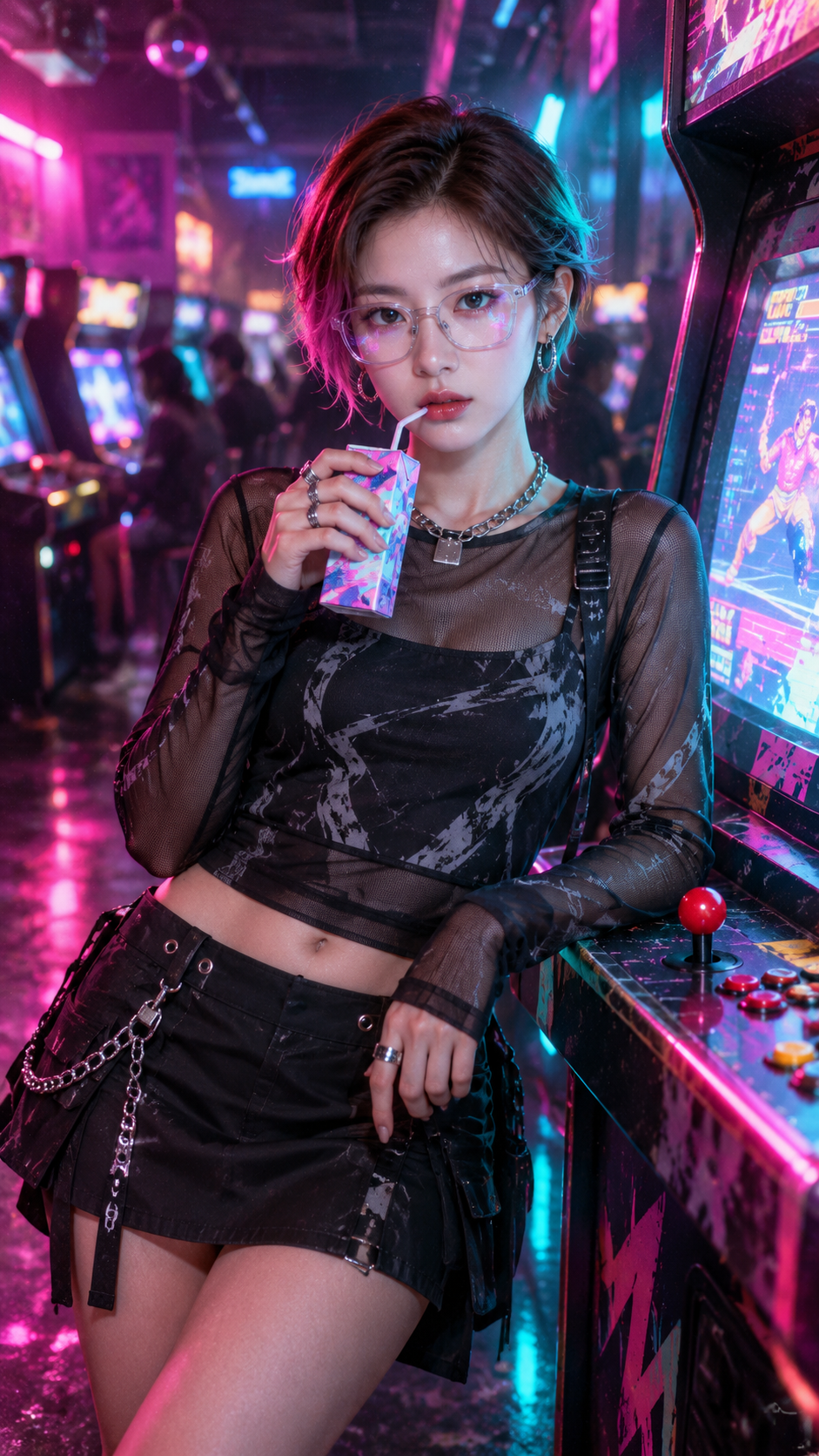 赛博机能少女的街机之夜 — AI image creation
