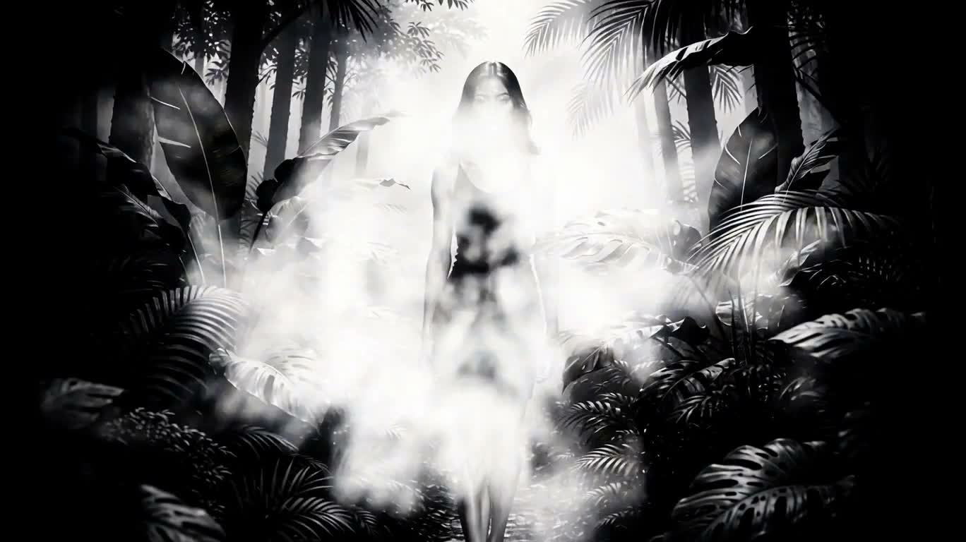A Woman Appears in a Black-and-White Jungle Horror Comic