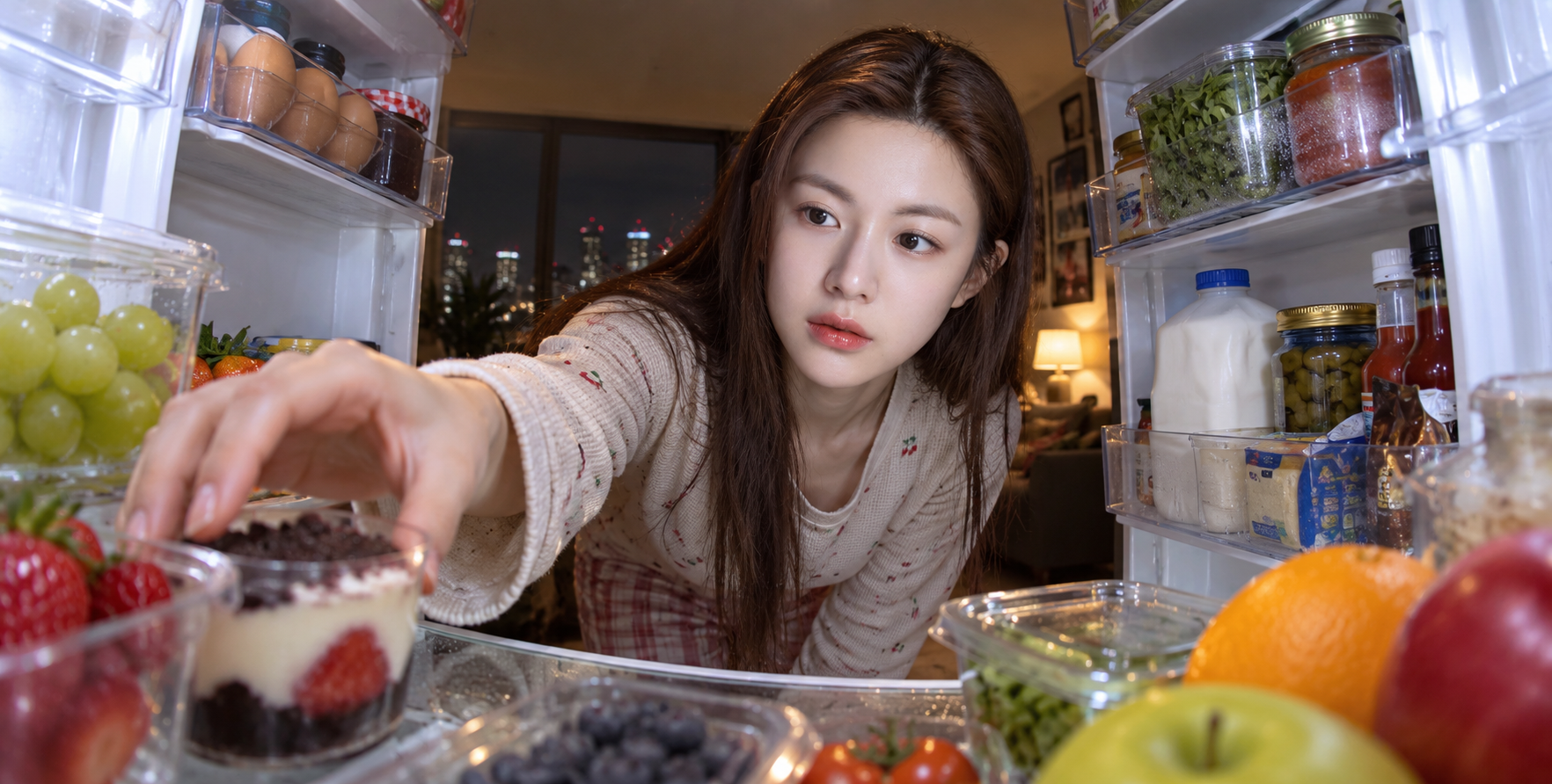 深夜冰箱觅食的沉浸式巴基斯坦女性肖像