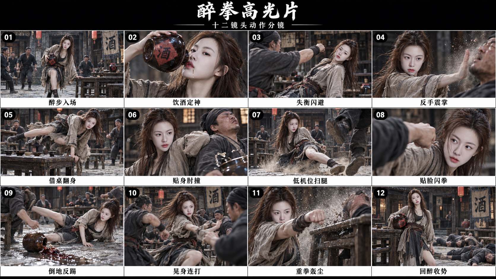 醉拳高光片十二镜头动作分镜 — AI image creation
