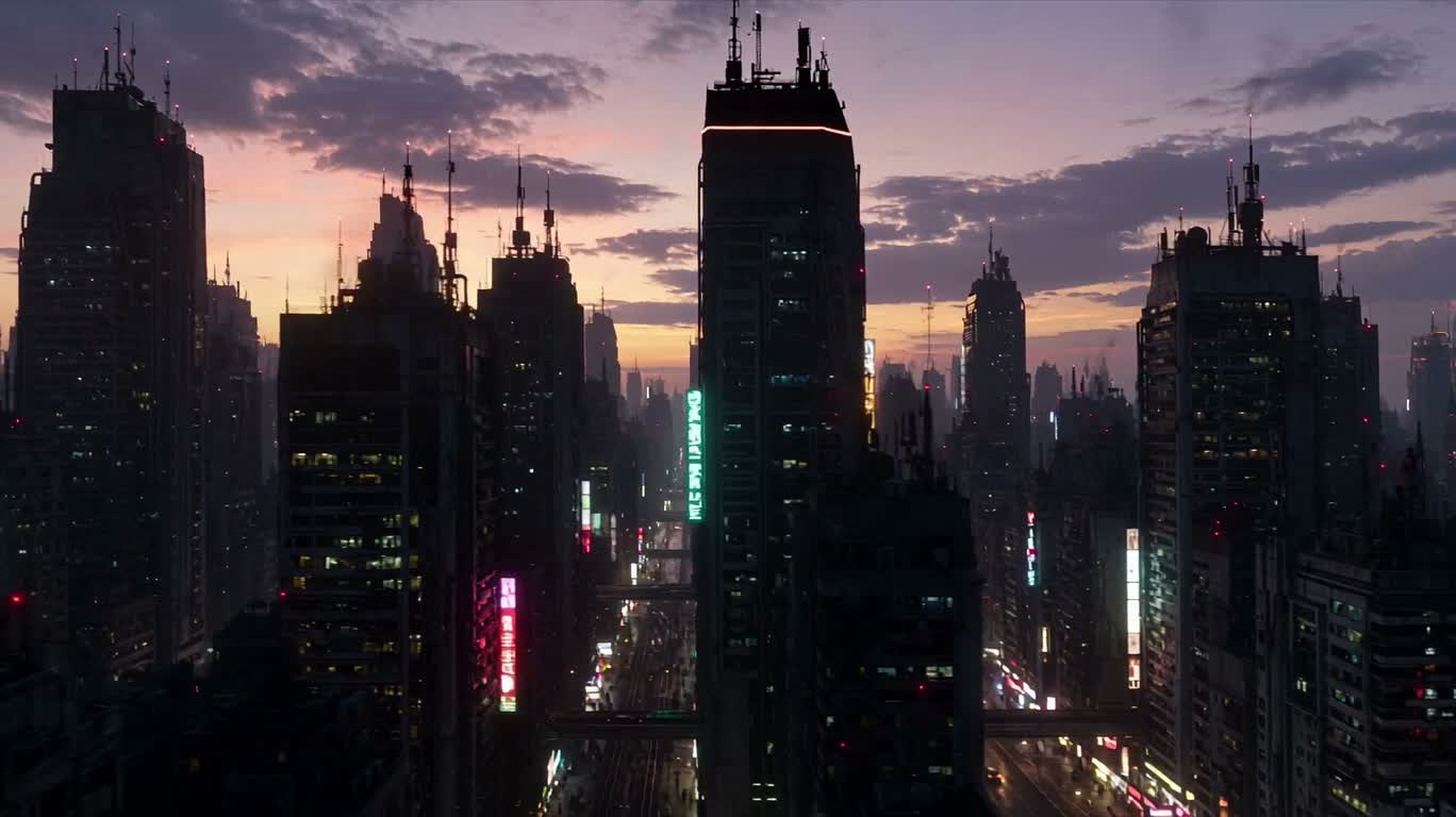 Ville au crépuscule néon