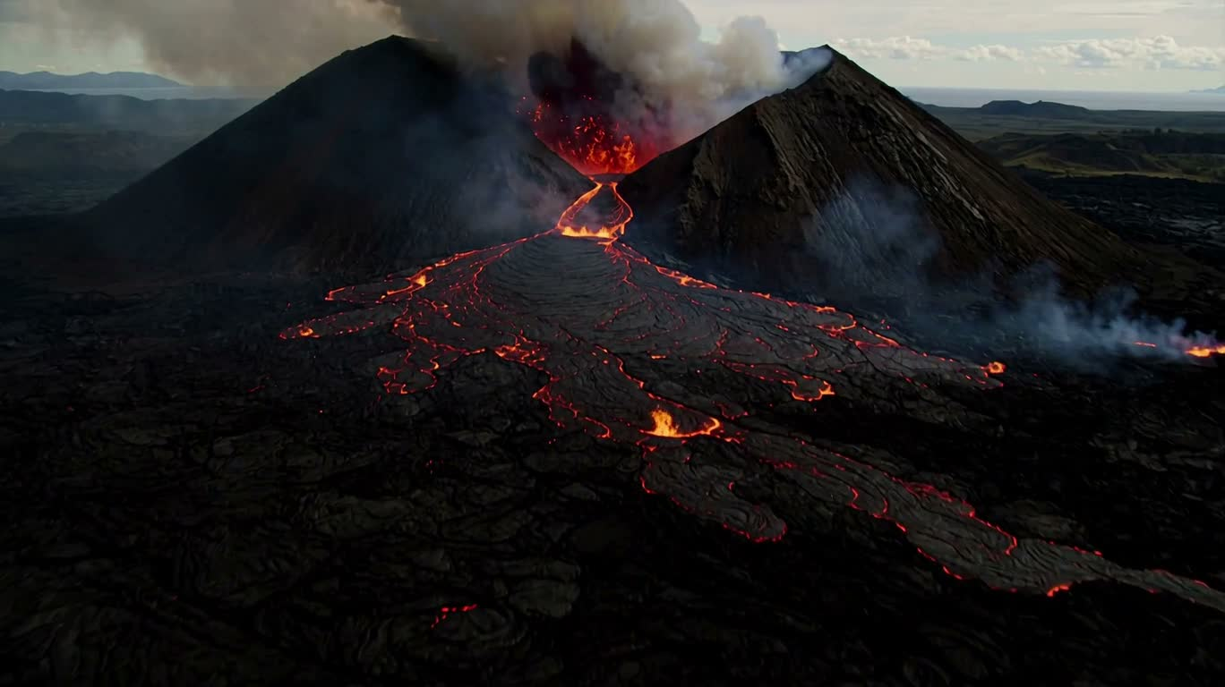 Thrilling Aerial View Over Volcanic Lava
