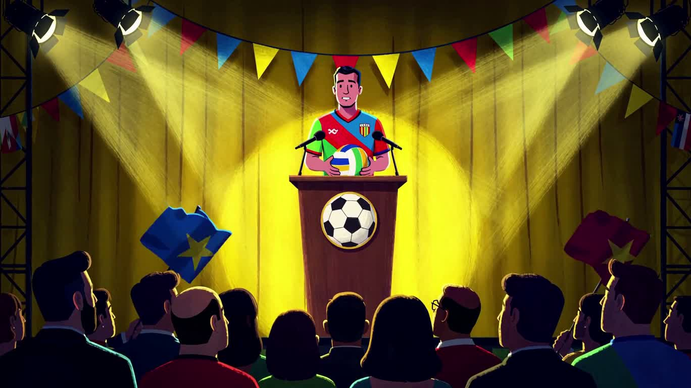 ステッカー風のサッカー政治家演説 — AI video creation